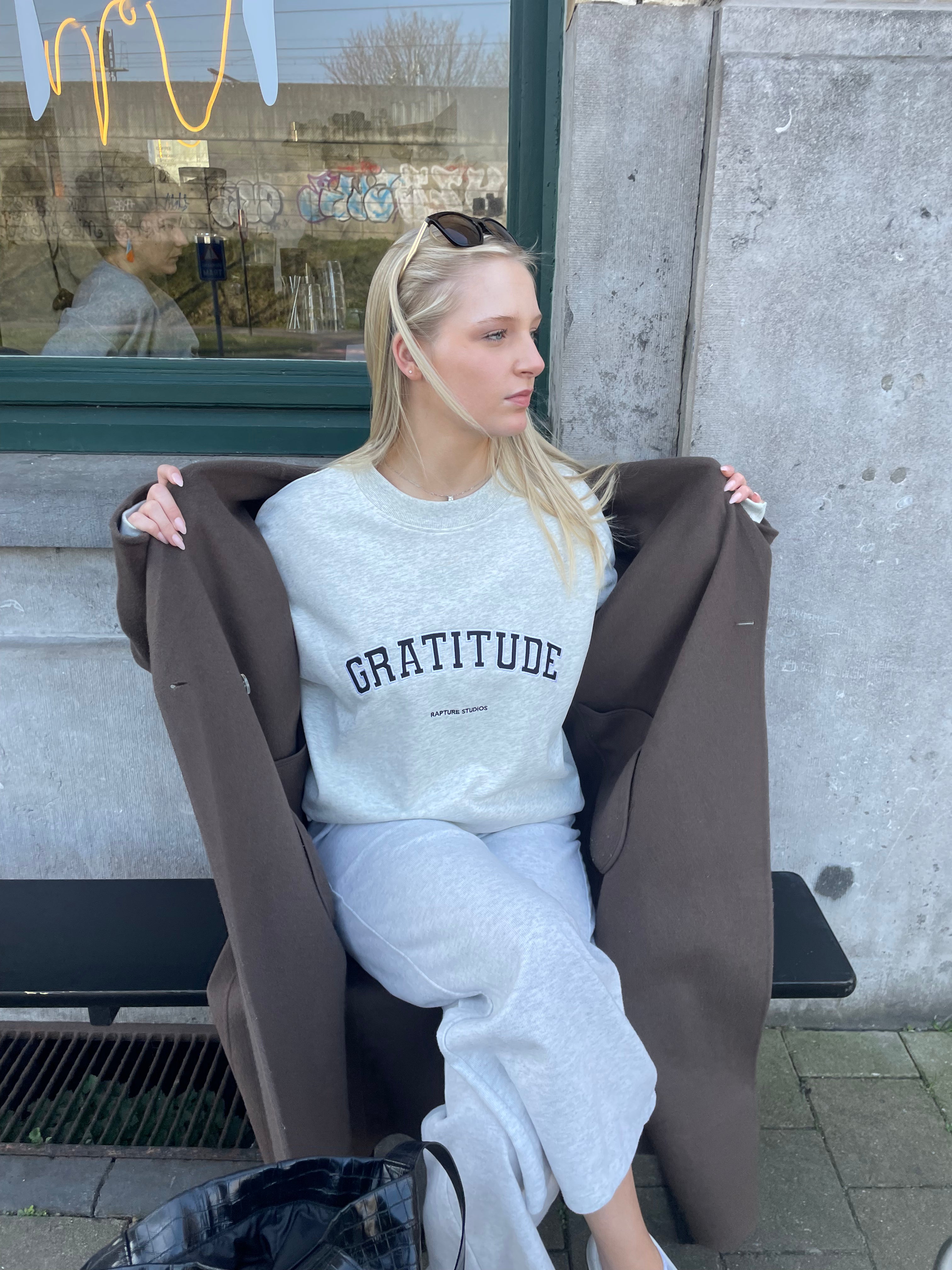 Gratitude Light Grey Cotton Sweatshirt
